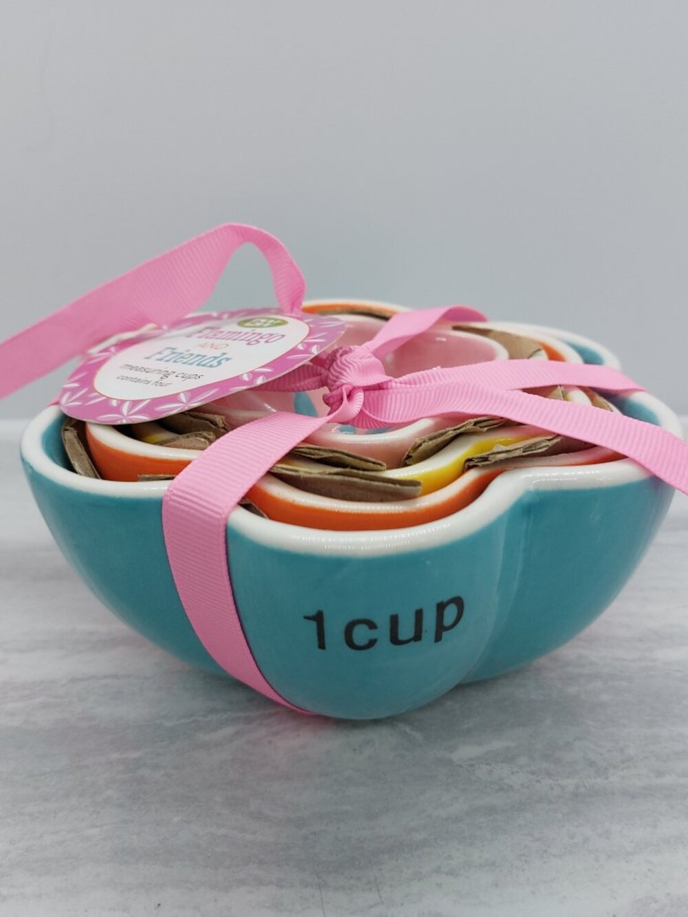 Flamingo And Friends Ceramic Measuring Cups Flower Shape